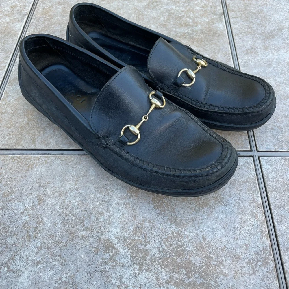 Gucci Black Leather Italian Loafers
